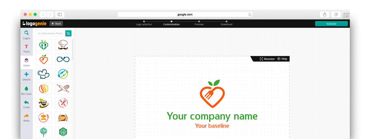 Creador de logotipos alimentarios de logogenie