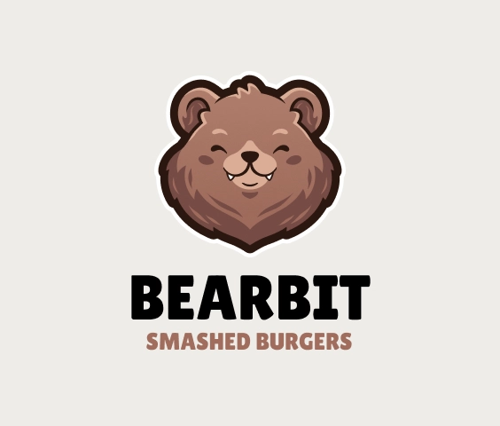 Logotipo de hamburguesería con simpática mascota de oso