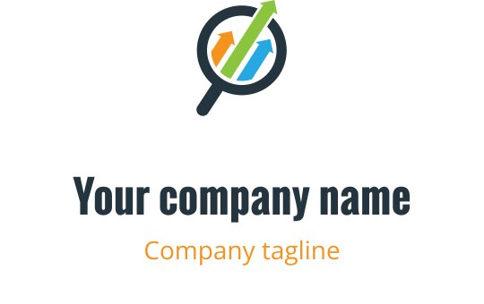 Diseño de logo moderno con una lupa y flechas coloridas hacia arriba