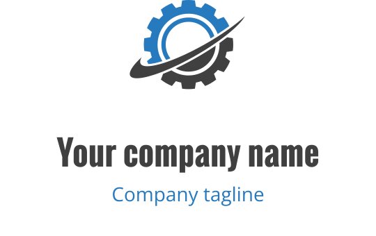 Diseño de logo moderno de engranaje con acentos azules y un motivo circular