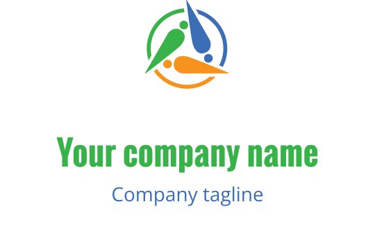 Diseño de logo colorido con figuras interconectadas en lima, azul y naranja