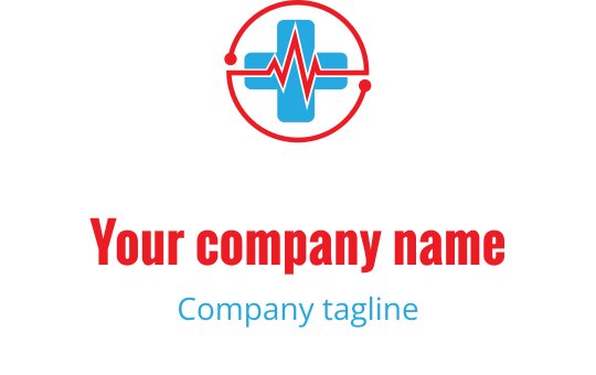 Diseño de logo moderno con una cruz médica azul y línea de pulso
