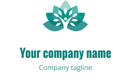 Diseño de logo elegante en teal con una flor de loto estilizada y hojas
