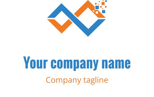 Diseño de logo moderno en naranja y azul con un símbolo de infinito