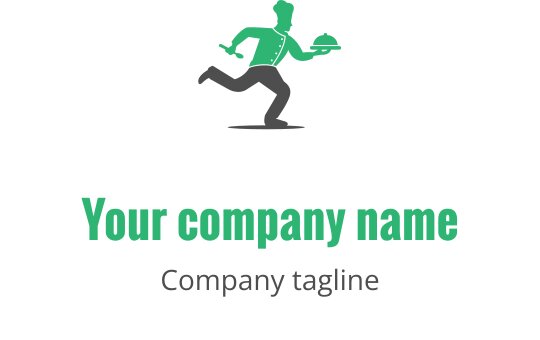 Diseño de logo dinámico con una figura corriendo con una bandeja y un sombrero