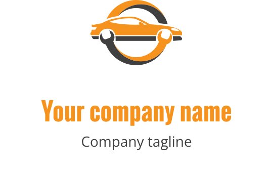 Diseño de logo de coche naranja elegante con acentos grises circulares