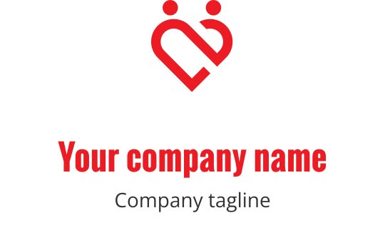 Diseño de logo en forma de corazón con dos figuras en rojo y negro
