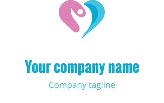 Diseño de logo en forma de corazón con elementos rosa y azul