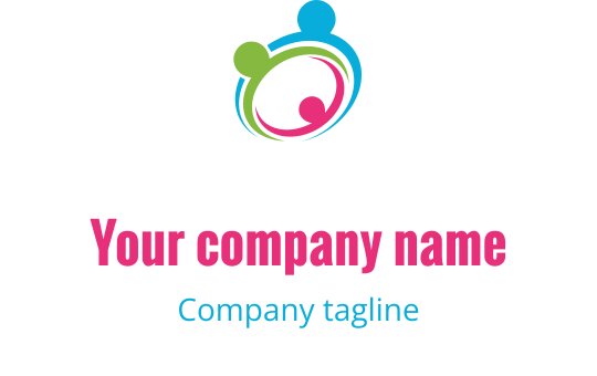 Diseño de logo colorido con círculos interconectados en verde, azul y rosa