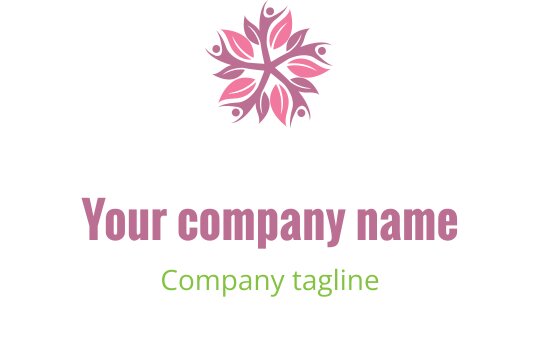 Diseño de logo floral elegante en rosa con pétalos redondeados y texto verde