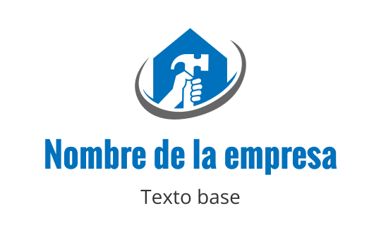 Diseño de logo moderno con una mano sosteniendo un martillo dentro de una forma de casa azul