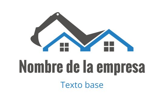 Diseño de logo moderno con silueta de casa azul y equipo de construcción