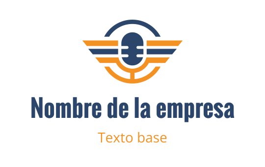 Diseño de logo moderno con un micrófono y elementos de alas en azul y naranja