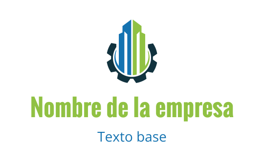 Diseño de logo moderno con un rascacielos azul y verde dentro de una forma de engranaje