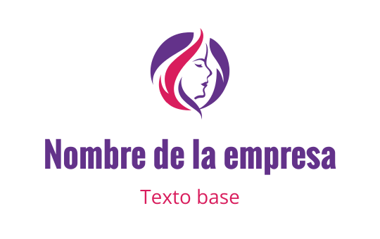 Diseño de logo elegante con el perfil de una mujer y cabello ondulado en púrpura y rosa