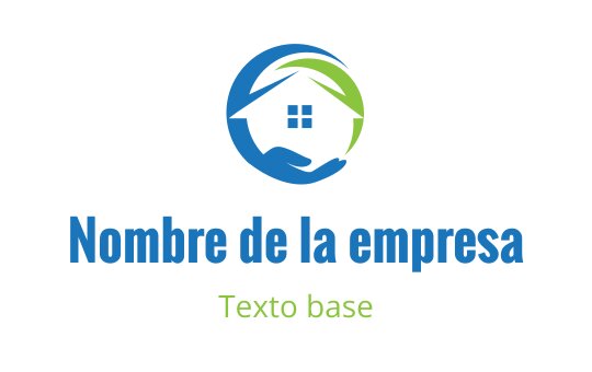 Diseño de logo moderno con una casa rodeada de manos verdes y azules