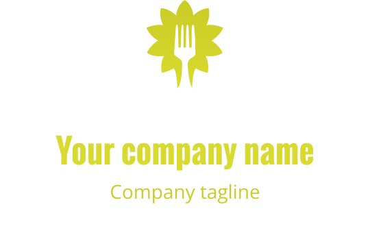 Diseño de logo elegante con una hoja dorada entrelazada con un tenedor