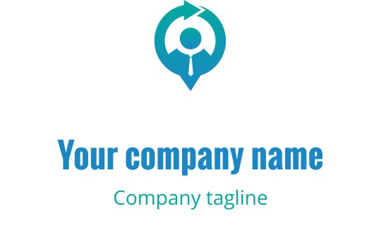 Diseño de logo moderno con una combinación de brújula y pluma azules