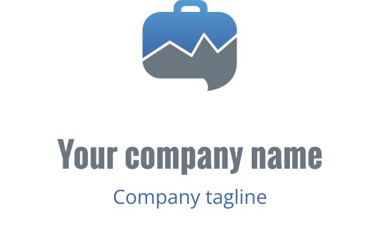 Diseño de logo moderno con gráfico de maleta y montaña en tonos azules