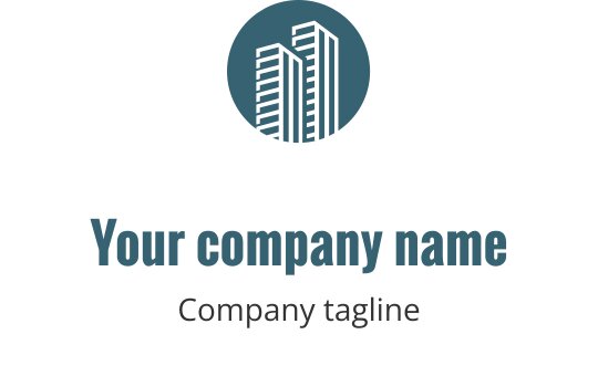 Diseño de logo moderno en color teal con silueta de casa estilizada