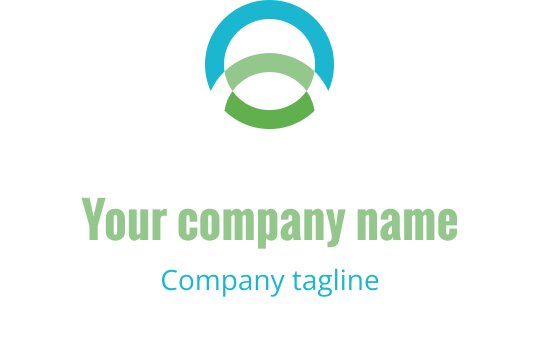 Diseño de logo moderno con arcos azules y verdes superpuestos