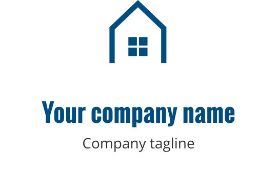 Diseño de logo en color azul verdoso con silueta de edificio estilizada y formas geométricas