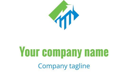 Diseño de logo moderno con una montaña verde y una flecha azul hacia arriba