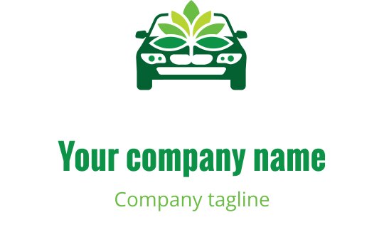 Diseño de logo moderno con un coche y un motivo de hoja verde