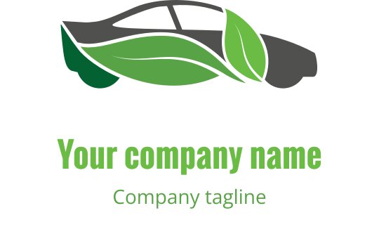 Diseño de logo moderno de automóvil con hojas verdes y una silueta elegante