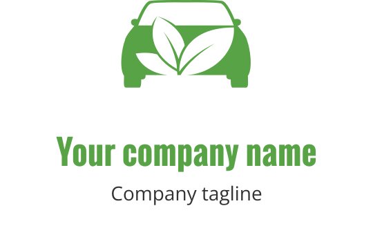 Diseño de logo ecológico con un coche y hojas verdes