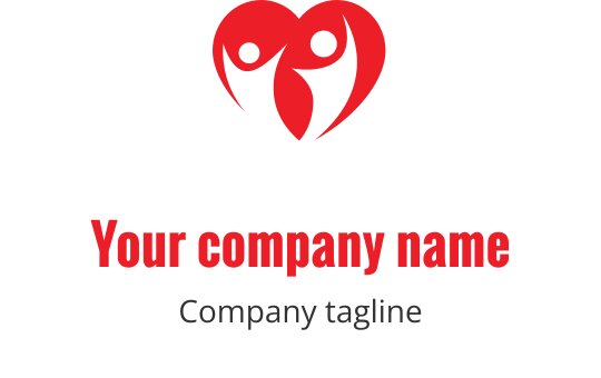 Diseño de logo en forma de corazón con dos figuras en rojo y negro