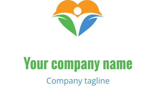 Diseño de logo de corazón colorido con hojas verdes y azules