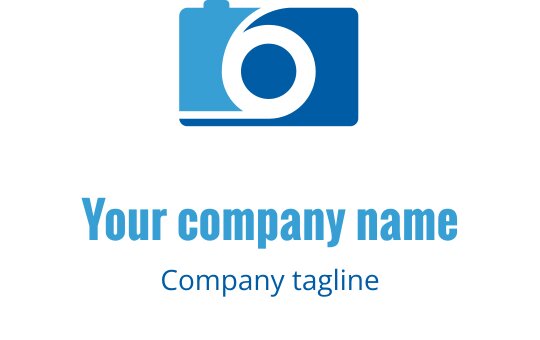 Diseño de logo moderno en teal y azul con forma de cámara estilizada