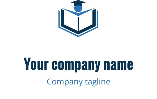 Diseño de logo moderno en azul con un libro abierto y un birrete