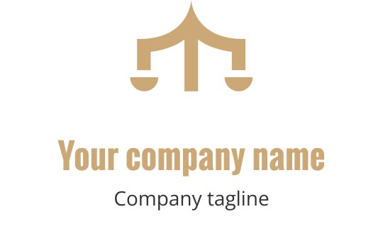 Diseño de logo elegante con una balanza equilibrada en dorado y negro