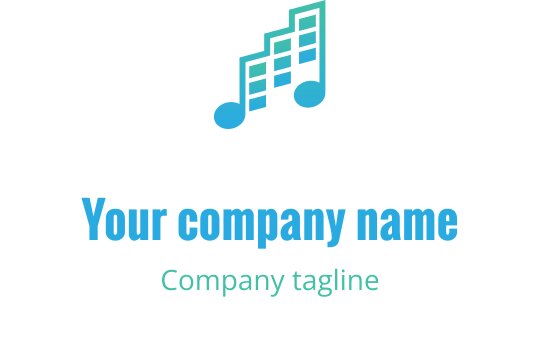 Diseño de logo vibrante con notas musicales superpuestas en cian y azul