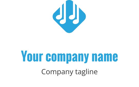 Diseño de logo azul creativo con ondas sonoras estilizadas y notas musicales