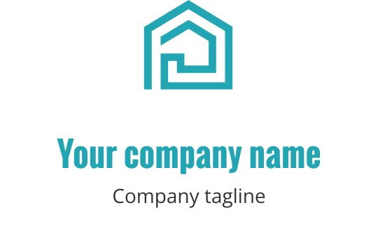 Diseño de logo de casa moderna con líneas geométricas en verde azulado