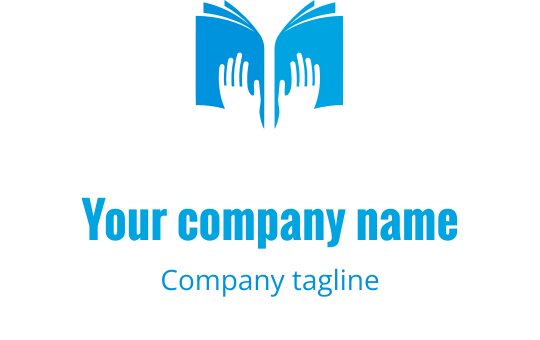 Diseño de logo de libro abierto con manos en un color azul vibrante