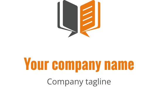 Diseño de logo moderno con un libro abierto en gris y naranja