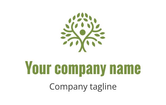 Diseño de logo moderno de árbol verde con hojas redondeadas y figura central