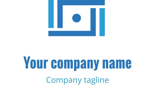 Diseño de logo moderno en azul y verde azulado con forma de cámara estilizada