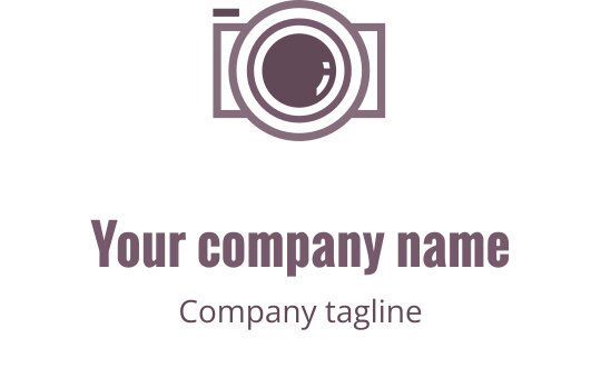 Diseño de logo creativo en púrpura y marrón con una cámara estilizada