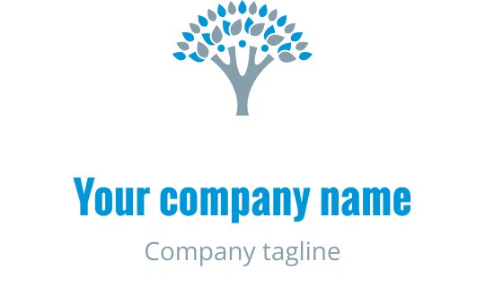 Diseño de logo moderno de árbol con hojas azules y tronco gris