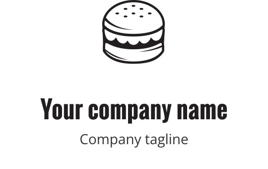 Diseño de logo en negro audaz con una hamburguesa estilizada y elementos en capas