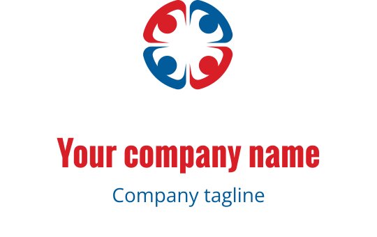 Diseño de logo colorido con manos rojas y azules entrelazadas