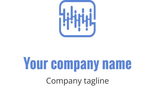 Diseño de logo moderno con una onda sonora estilizada en azul