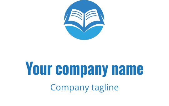 Diseño de logo moderno en azul con un libro abierto y fondo circular