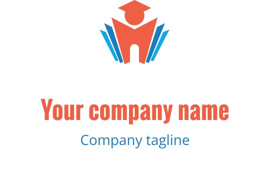 Diseño de logo creativo con un birrete rojo sobre una estructura azul y roja