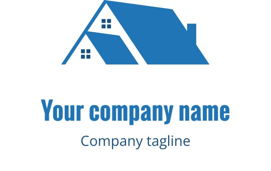 Diseño de logo de casa moderna azul con techo triangular y ventanas